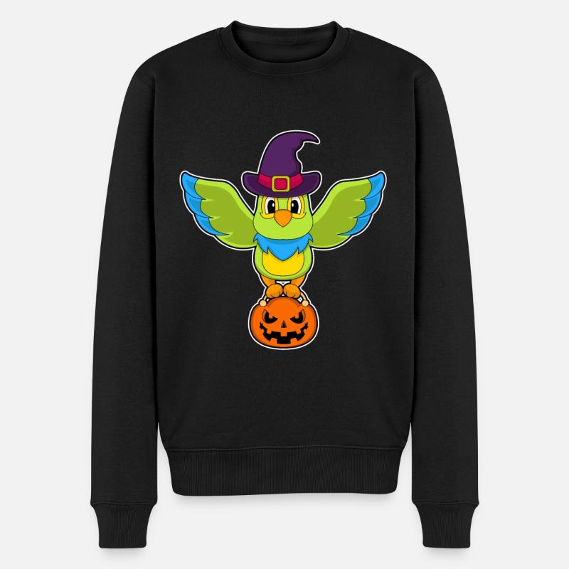 Papagei Halloween Hexe Kürbis - Männer Premium Bio Pullover - Schwarz