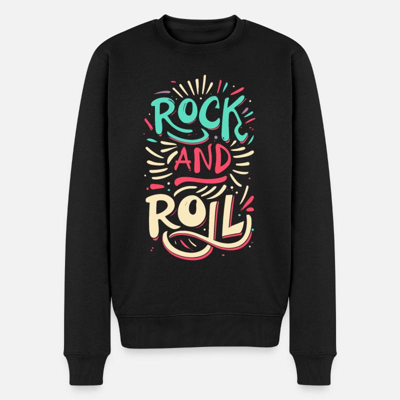 Rock And Roll Rock Statement Motto - Männer Premium Bio Pullover - Schwarz