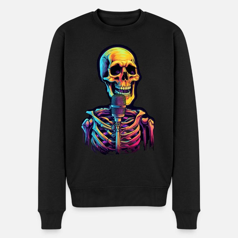 Bunter abstrakter Totenkopf mit Mikrofon - Männer Premium Bio Pullover - Schwarz