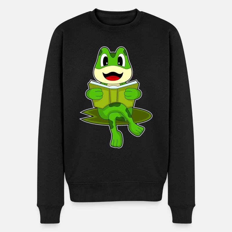 Frosch Nerd Buch - Männer Premium Bio Pullover - Schwarz