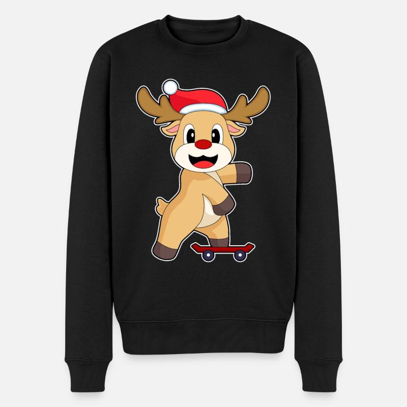 Rentier Weihnachten Skater - Männer Premium Bio Pullover - Schwarz