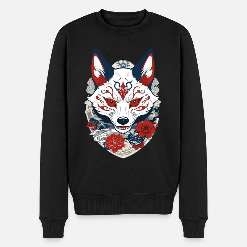 Japonais Kitsune Yokai Ukiyo-E Streetwear - Pull Premium bio Homme - noir