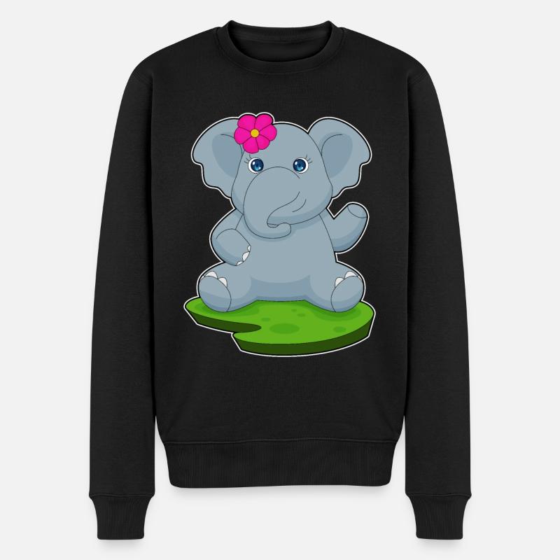 Elefant Blume - Männer Premium Bio Pullover - Schwarz