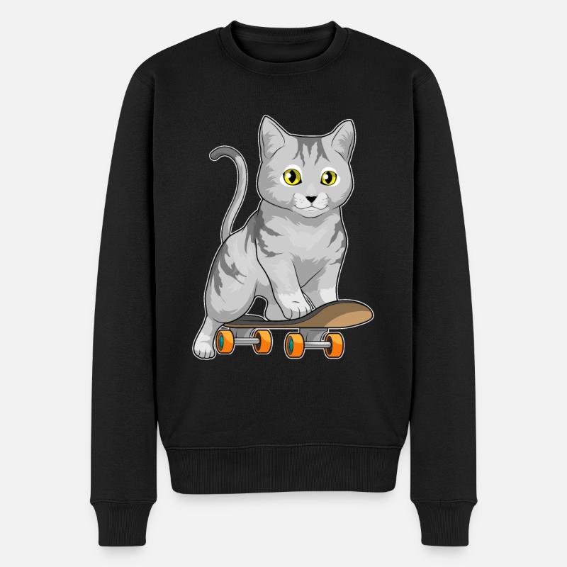 Chat Skater Skateboard Sport - Pull Premium bio Homme - noir