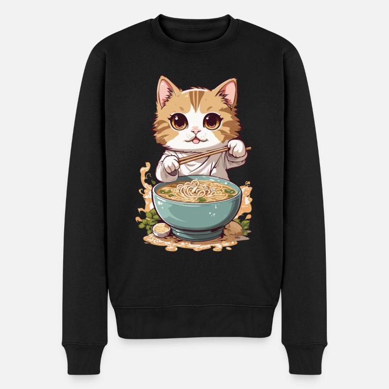 Katze Liebt Ramen Japanische Kultur Style - Männer Premium Bio Pullover - Schwarz