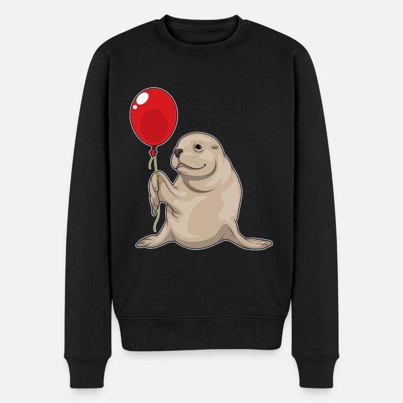 Seehund Luftballon - Männer Premium Bio Pullover - Schwarz