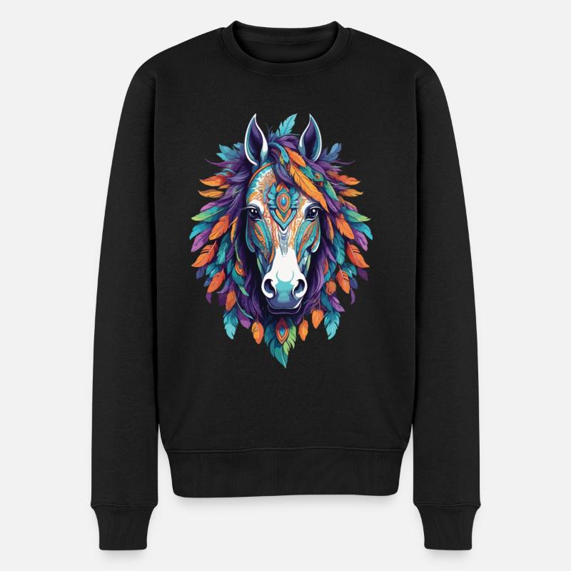 Spirituelles Pferd Mandala Kunstwerk - Männer Premium Bio Pullover - Schwarz