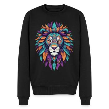 Lion Mandala Spiritual Feather Design - Men's Premium Organic Jumper - black - Front - Nico (187cm)