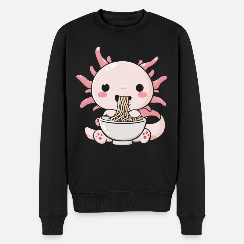 Axolotl liebt Ramen Bowl Kawaii Anime - Männer Premium Bio Pullover - Schwarz