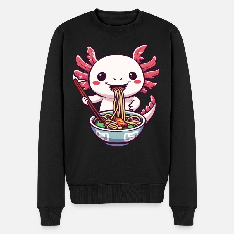 Axolotl liebt Ramen Bowl Kawaii Anime - Männer Premium Bio Pullover - Schwarz