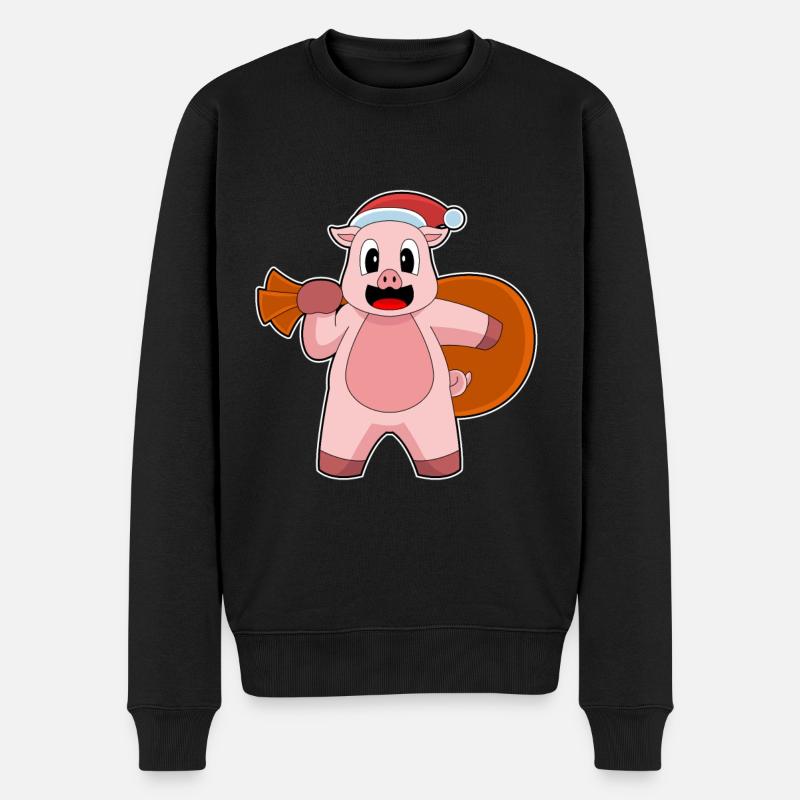 Schwein Weihnachten Sack - Männer Premium Bio Pullover - Schwarz