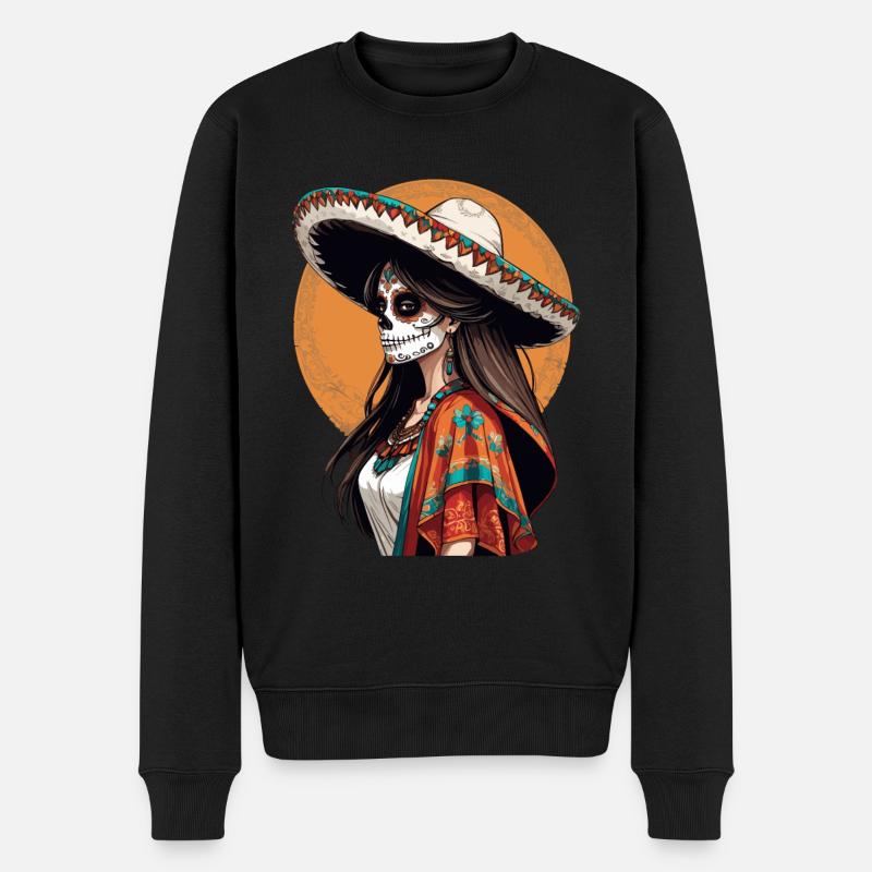 Fille mexicaine emblématique Sugar Skull - Pull Premium bio Homme - noir