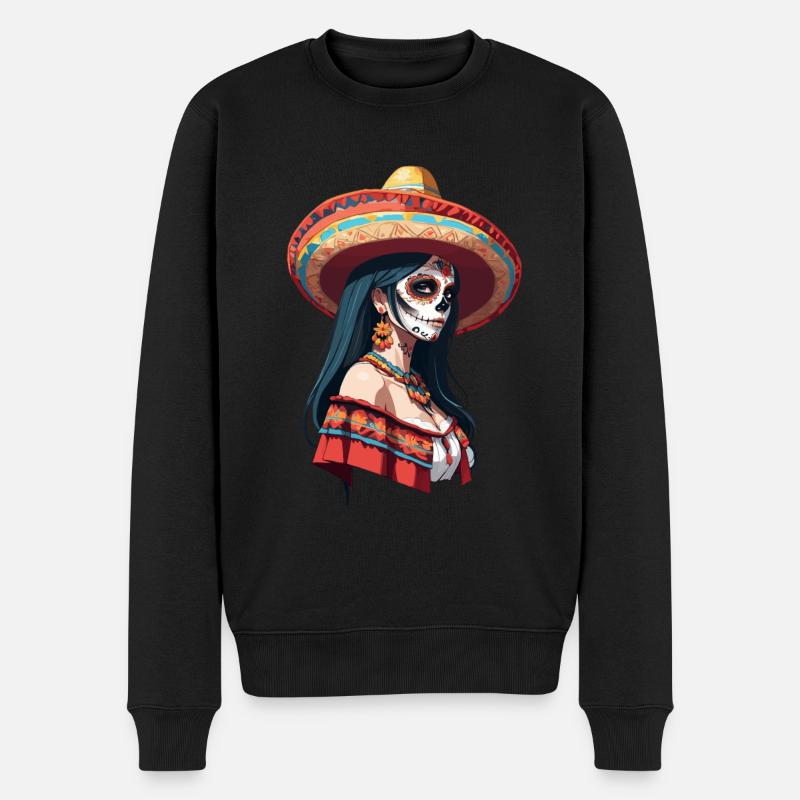 Ikonischer Zuckerschädel Mexikanisches Girl - Männer Premium Bio Pullover - Schwarz