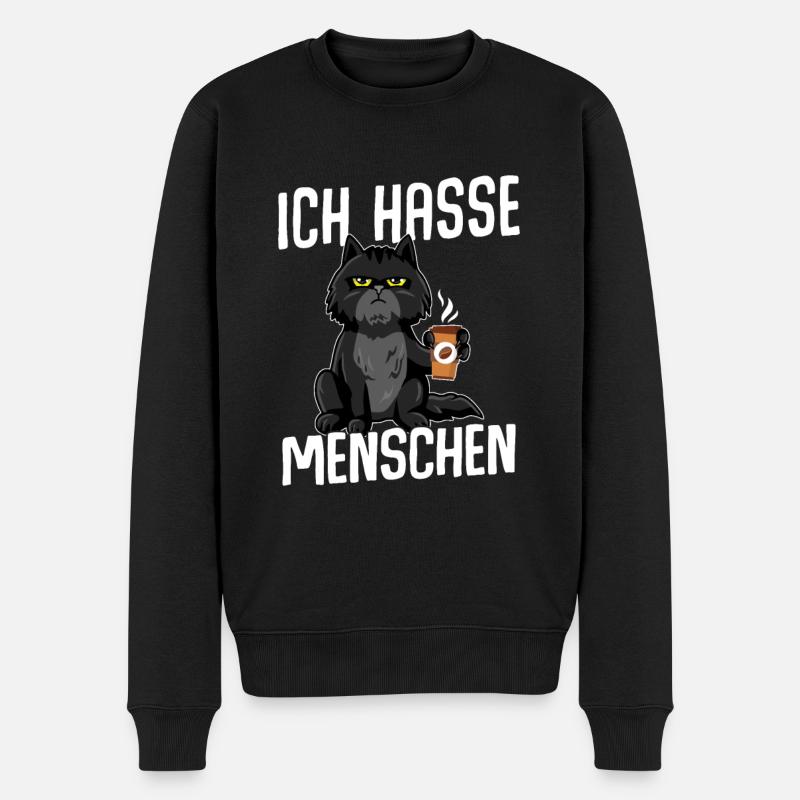 Katze Ich hasse Menschen BLACK - Männer Premium Bio Pullover - Schwarz