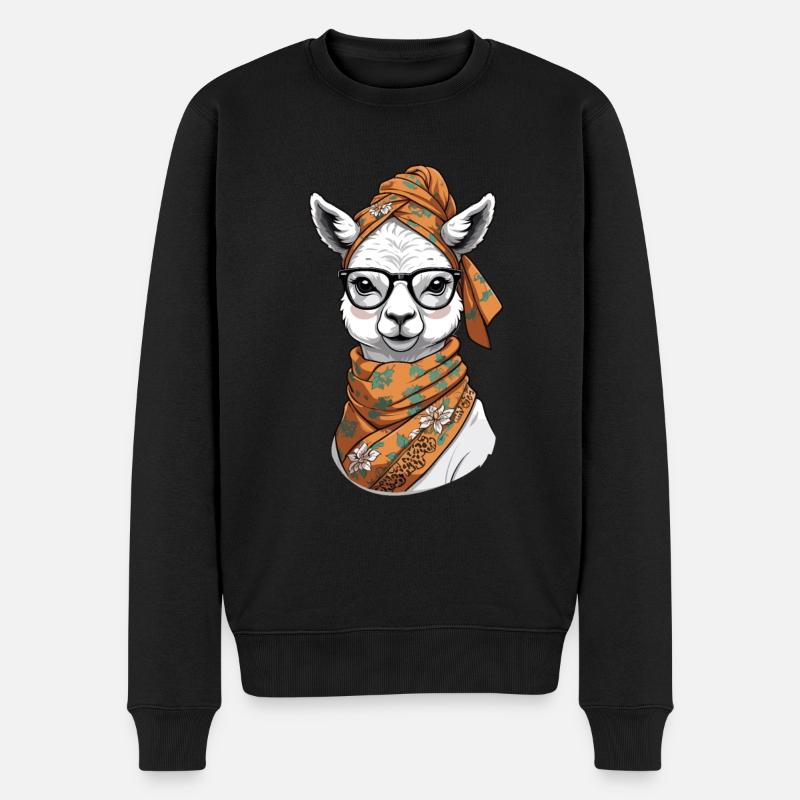 Lustiges Lama Alpaca Mutter Design - Männer Premium Bio Pullover - Schwarz
