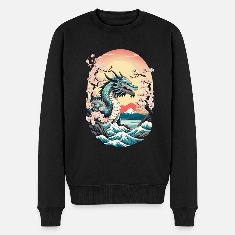 Drachen Anime Vintage Japanische Mythologie Kunst - Männer Premium Bio Pullover - Schwarz