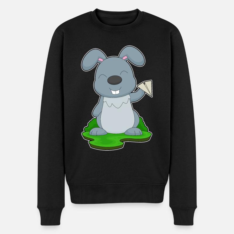 Hase Papierflugzeug - Männer Premium Bio Pullover - Schwarz