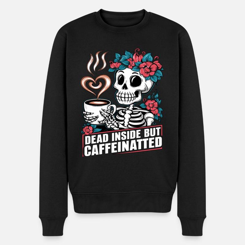 Lustiger Kaffee Koffein Skelett Spruch - Männer Premium Bio Pullover - Schwarz