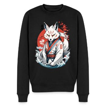 Kitsune Samurai Fuchs Vintage Ukiyo-e Stil - Männer Premium Bio Pullover - Schwarz - Vorne - Nico (187cm)