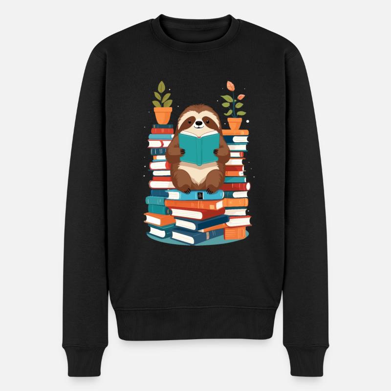 Lustiges Buchliebhaber Faultier Lesendes - Männer Premium Bio Pullover - Schwarz