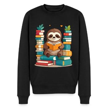 Funny Book Lover Sloth Cute Design - Men's Premium Organic Jumper - black - Front - Nico (187cm)