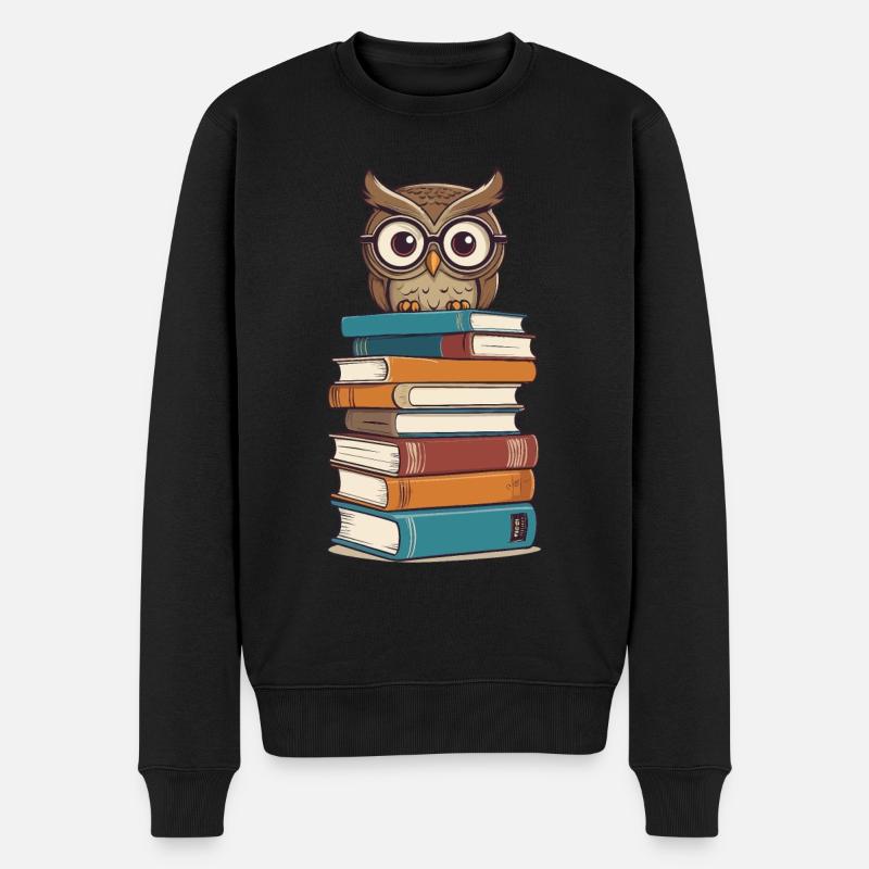 Bücher Eule Eulen Liebhaber Süße Buch Illustration - Männer Premium Bio Pullover - Schwarz