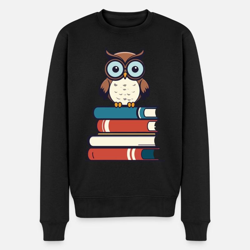 Livres hibou mignon livre illustration - Pull Premium bio Homme - noir