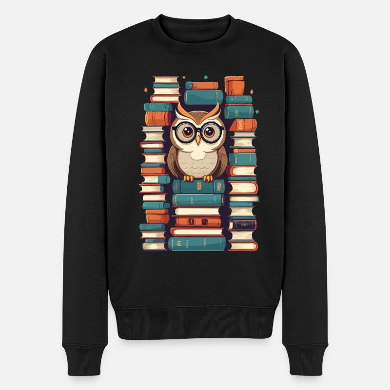 Bücher Eule Süße Buch Illustration Lesender Kauz - Männer Premium Bio Pullover - Schwarz