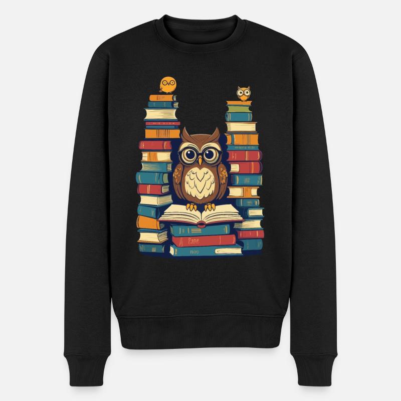 Bücher Eule Für Eulen Liebhaber Leseratte - Männer Premium Bio Pullover - Schwarz