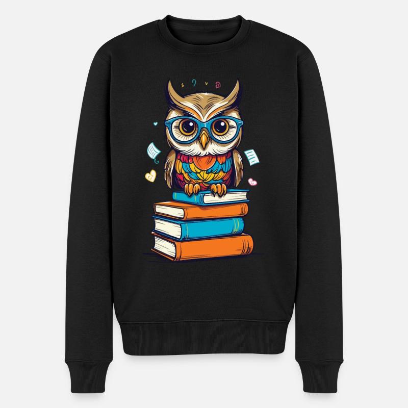 Bücher Eule Eulen Liebhaber Süße Buch Illustration - Männer Premium Bio Pullover - Schwarz