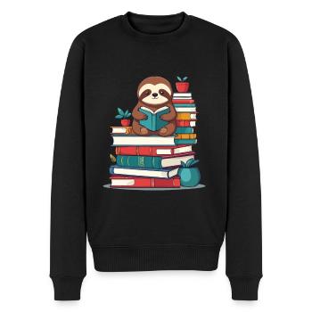 Funny Book Lover Sloth Reading Sloth - Men's Premium Organic Jumper - black - Front - Nico (187cm)