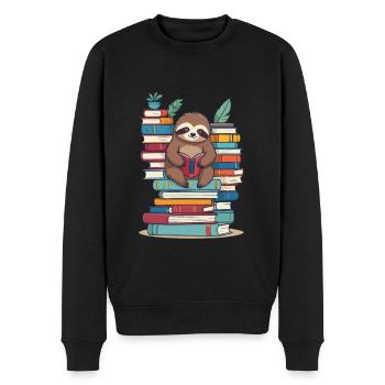 Cute Bookworm Funny Book Lover Sloth - Men's Premium Organic Jumper - black - Front - Nico (187cm)