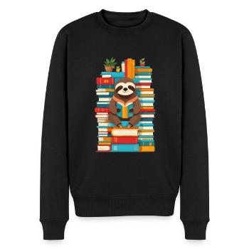 Funny Book Lover Sloth Illustration - Men's Premium Organic Jumper - black - Front - Nico (187cm)
