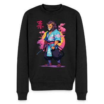 Conception esthétique Samurai Cat Vaporwave - Pull Premium bio Homme - noir - Devant - Nico (187cm)