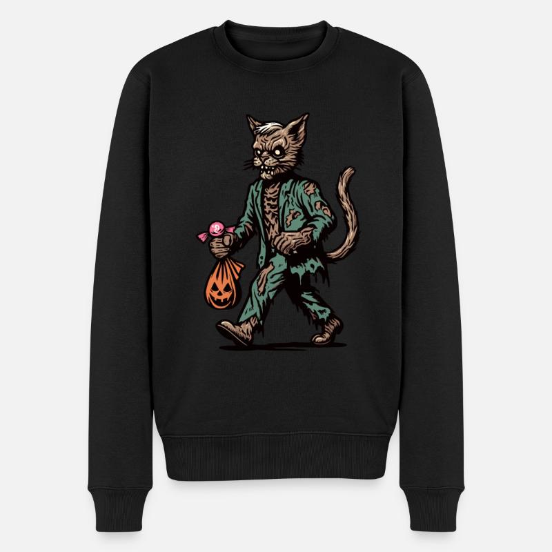 Chat zombie mort-vivant Halloween - Pull Premium bio Homme - noir