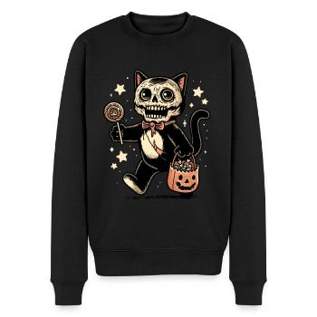 Chat zombie mort-vivant Halloween - Pull Premium bio Homme - noir - Devant - Nico (187cm)