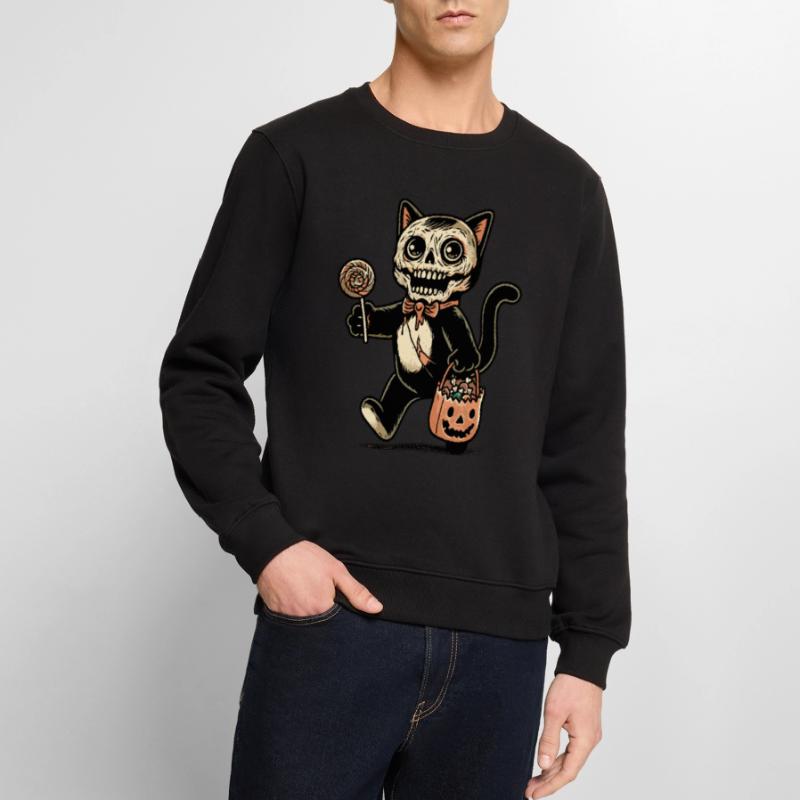 Gruselige Zombie Katze Süßes Oder Saures Männer Premium Bio Pullover