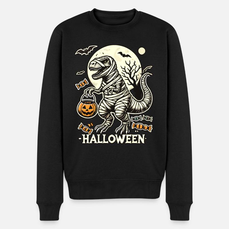 Lustige T-Rex Mumie Liebt Süßigkeiten - Männer Premium Bio Pullover - Schwarz