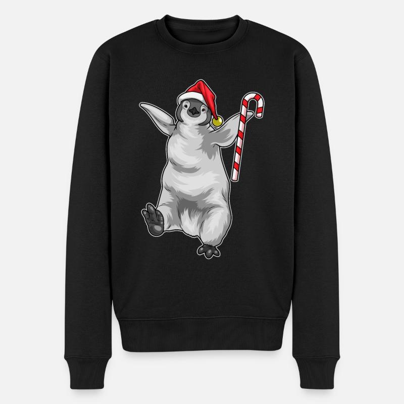 Pinguin Weihnachten Zuckerstange - Männer Premium Bio Pullover - Schwarz