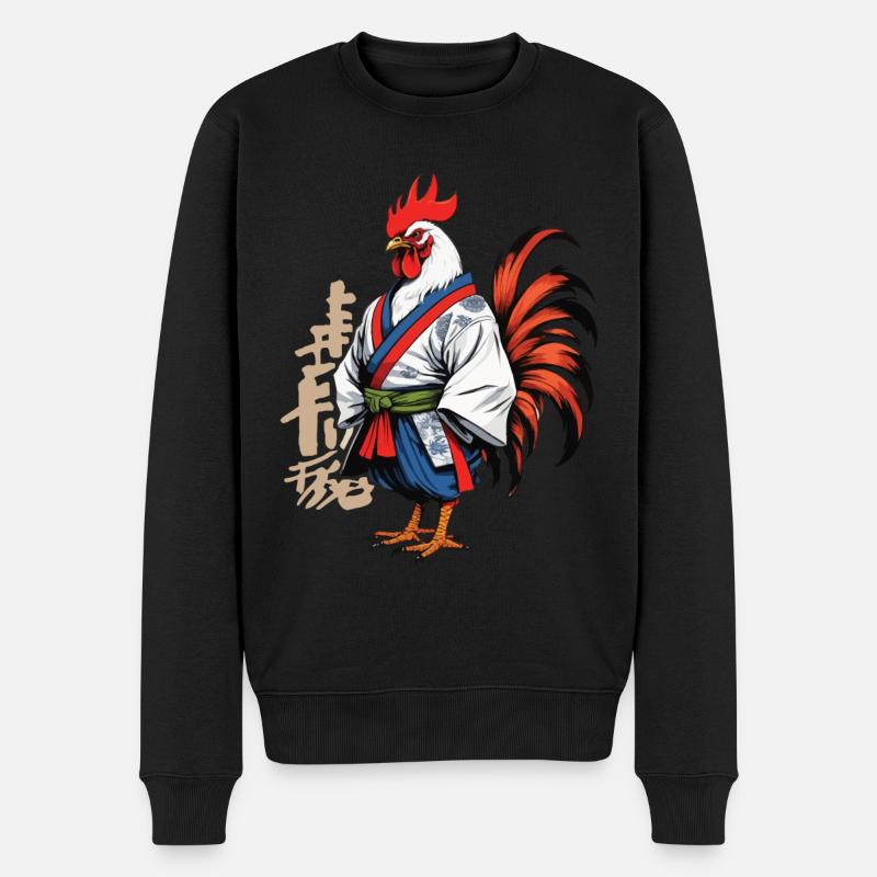 Hahn Yokai Vaporwave Aesthetic Samurai Kunst - Männer Premium Bio Pullover - Schwarz