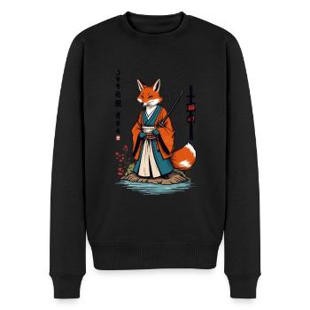 Kitsune Samurai Fuchs Vintage Ukiyo-e Stil - Männer Premium Bio Pullover - Schwarz - Vorne - Nico (187cm)