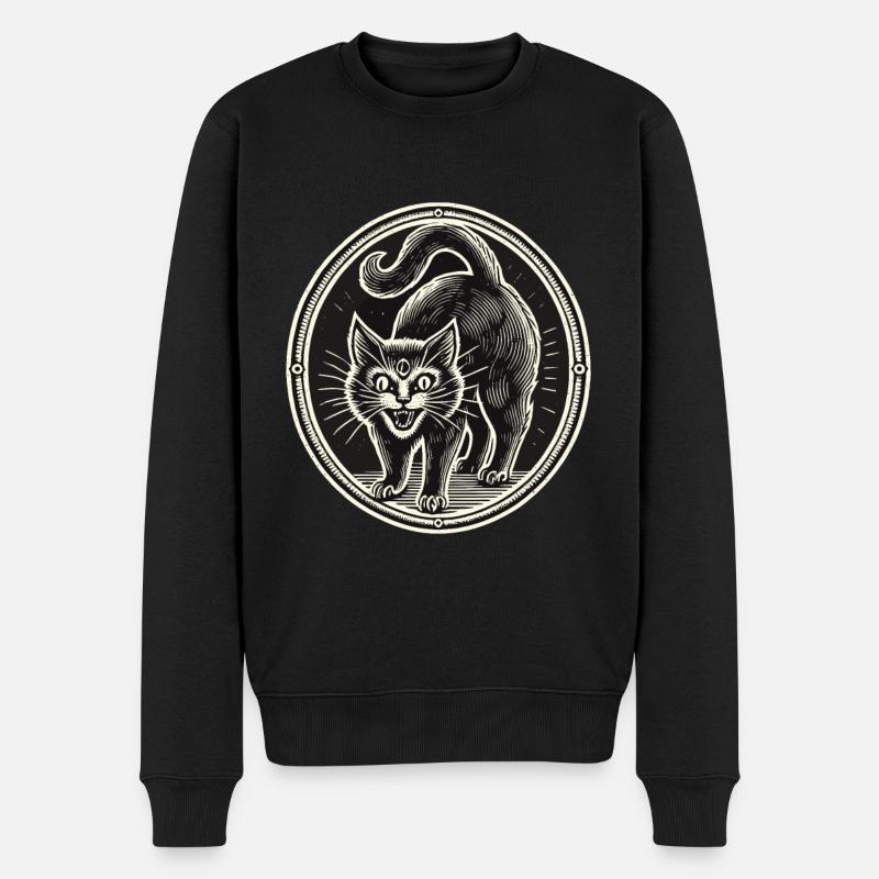 Chat Sorcier Noir Effrayant Mignon Halloween - Pull Premium bio Homme - noir