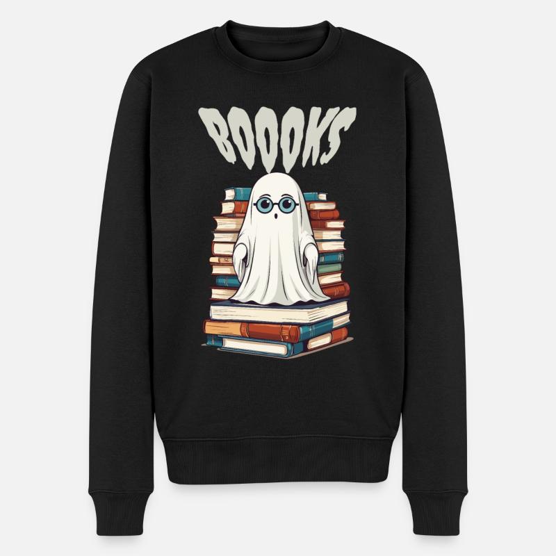 Niedliches Buchliebhaber Gespenst - Männer Premium Bio Pullover - Schwarz