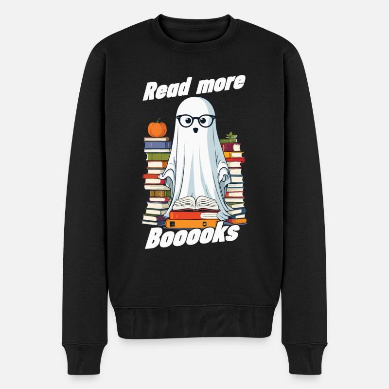 Niedliches Buchliebhaber Gespenst lustiger Spruch - Männer Premium Bio Pullover - Schwarz