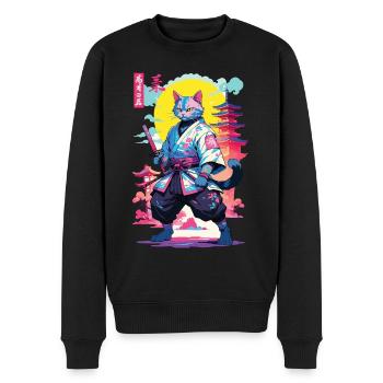 Conception esthétique Samurai Cat Vaporwave - Pull Premium bio Homme - noir - Devant - Nico (187cm)