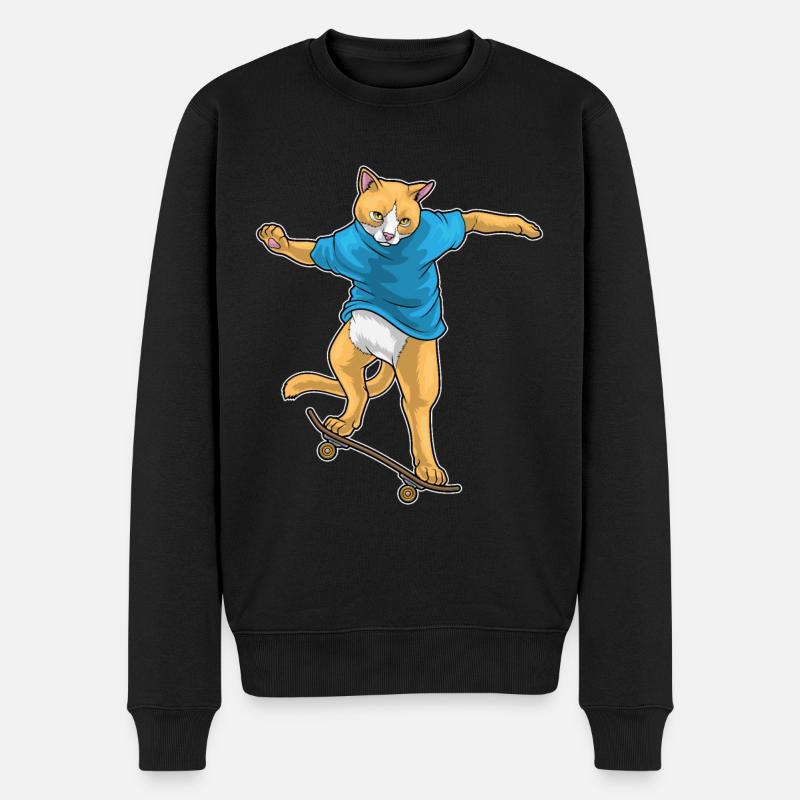 Chat Skater Skateboard - Pull Premium bio Homme - noir