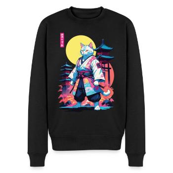 Conception esthétique Samurai Cat Vaporwave - Pull Premium bio Homme - noir - Devant - Nico (187cm)