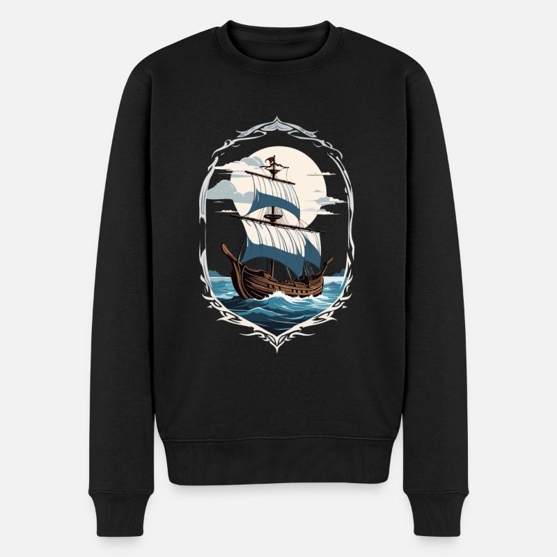 Abenteuerliches Segelschiff Motiv - Männer Premium Bio Pullover - Schwarz