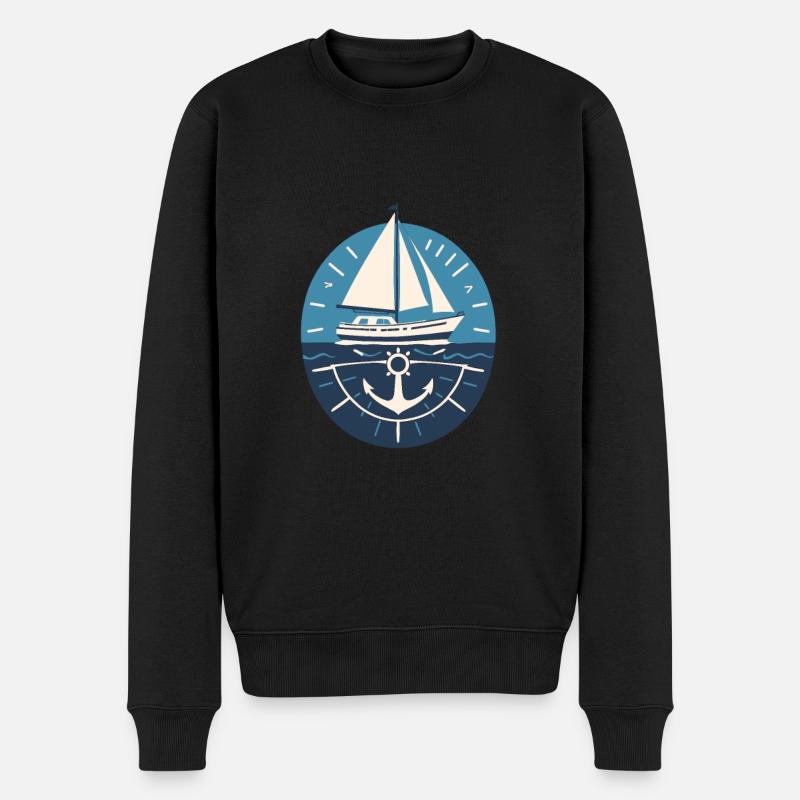 äSegelboot Mit Anker Und Meer - Männer Premium Bio Pullover - Schwarz