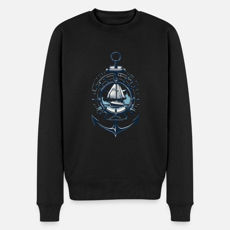 Maritimes Abenteuer Segelboot Anker - Männer Premium Bio Pullover - Schwarz